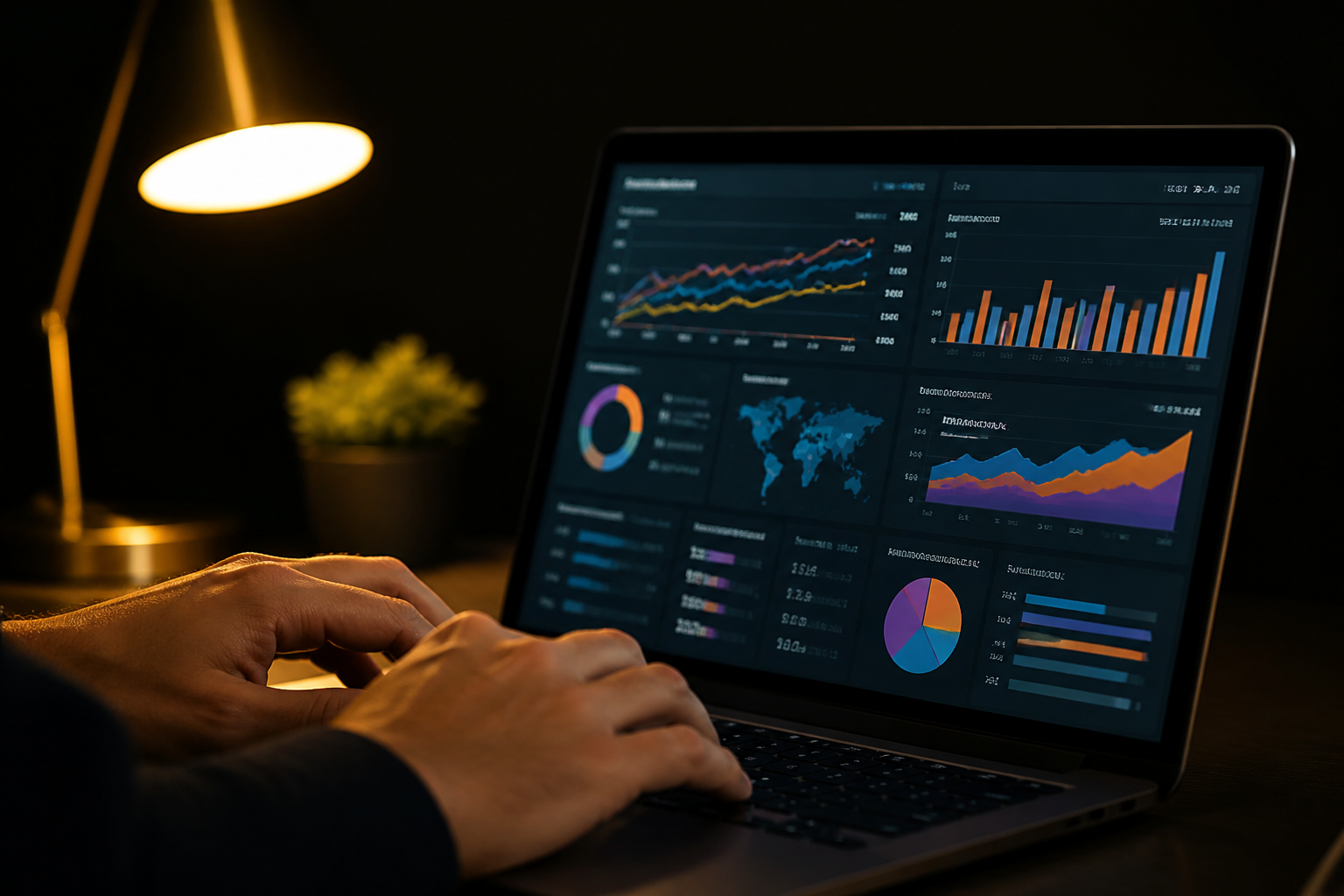 Professional working with digital analytics on laptop