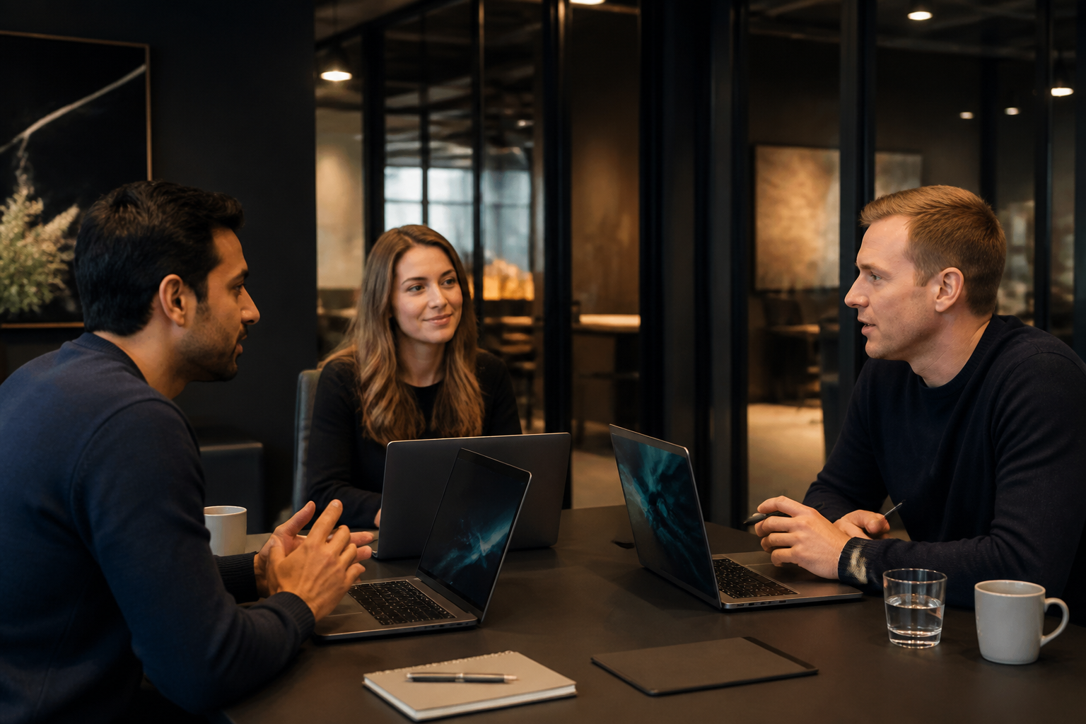 Team collaborating on marketing strategy in modern office